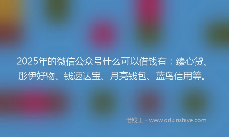 2025年的微信公众号什么可以借钱有：臻心贷、彤伊好物、钱速达宝、月亮钱包、蓝鸟信用等。
