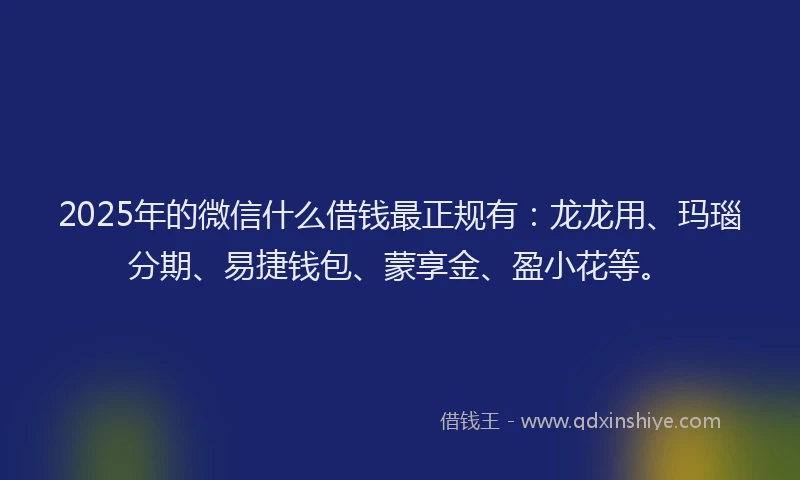 2025年的微信什么借钱最正规有：龙龙用、玛瑙分期、易捷钱包、蒙享金、盈小花等。