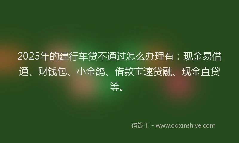 2025年的建行车贷不通过怎么办理有：现金易借通、财钱包、小金鸽、借款宝速贷融、现金直贷等。