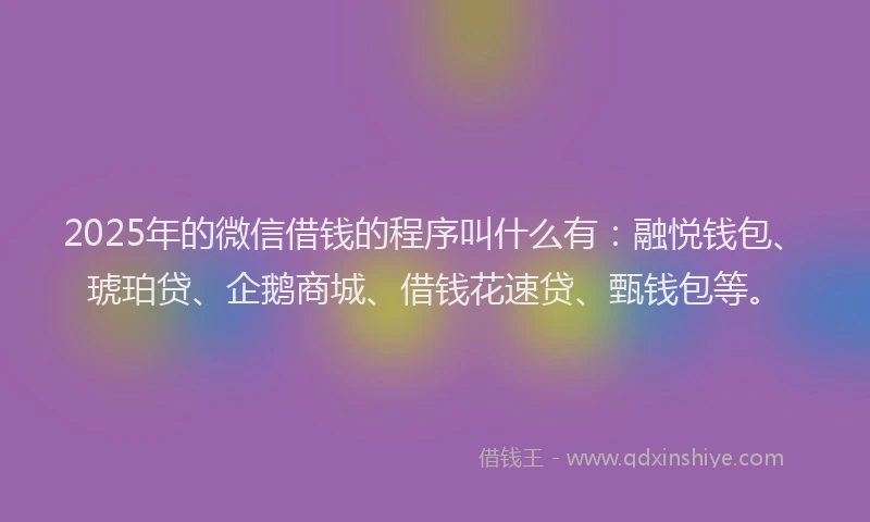 2025年的微信借钱的程序叫什么有：融悦钱包、琥珀贷、企鹅商城、借钱花速贷、甄钱包等。