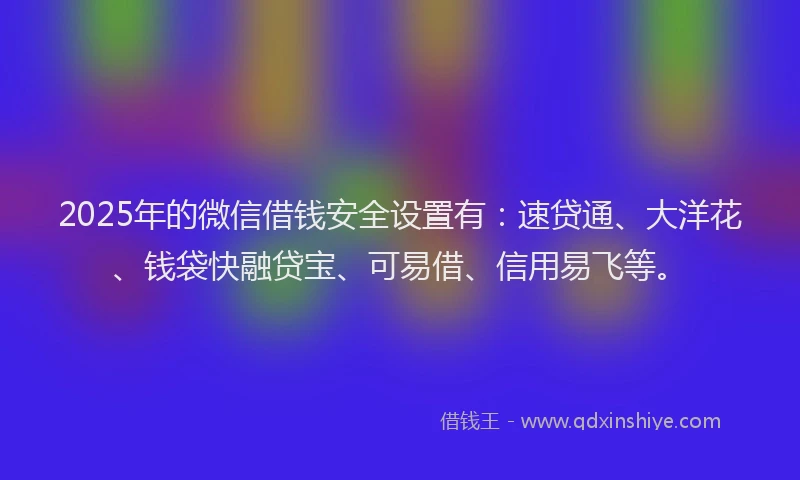 2025年的微信借钱安全设置有:速贷通、大洋花、钱袋快融贷宝、可易借、信用易飞等。