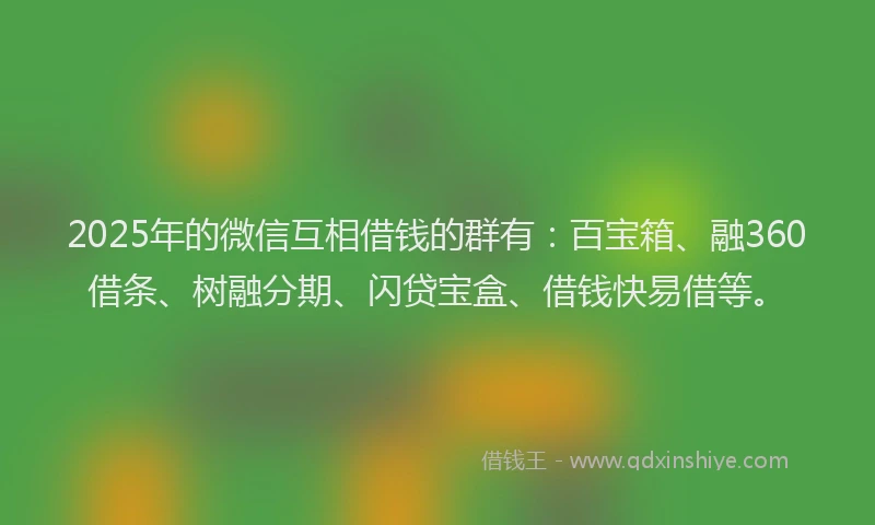 2025年的微信互相借钱的群有：百宝箱、融360借条、树融分期、闪贷宝盒、借钱快易借等。