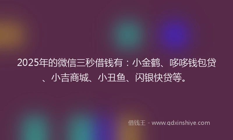 2025年的微信三秒借钱有：小金鹤、哆哆钱包贷、小吉商城、小丑鱼、闪银快贷等。