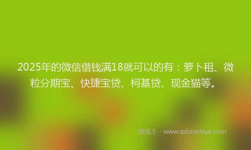 2025年的微信借钱满18就可以的有：萝卜租、微粒分期宝、快捷宝贷、柯基贷、现金猫等。