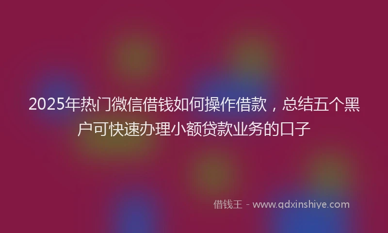 2025年热门微信借钱如何操作借款，总结五个黑户可快速办理小额贷款业务的口子
