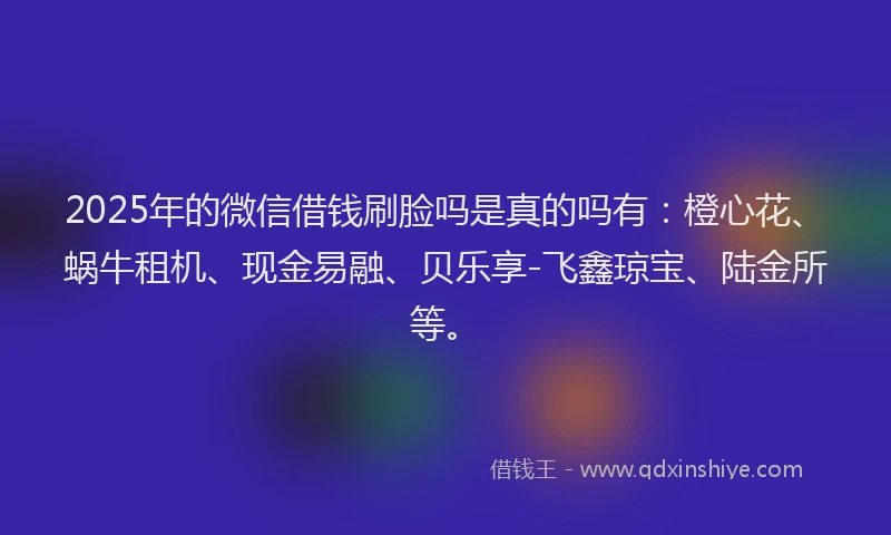 2025年的微信借钱刷脸吗是真的吗有：橙心花、蜗牛租机、现金易融、贝乐享-飞鑫琼宝、陆金所等。