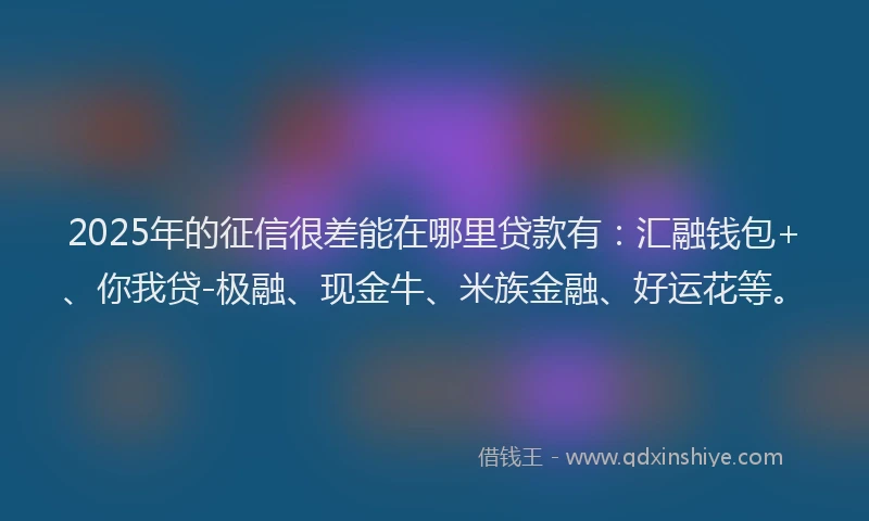 2025年的征信很差能在哪里贷款有：汇融钱包+、你我贷-极融、现金牛、米族金融、好运花等。