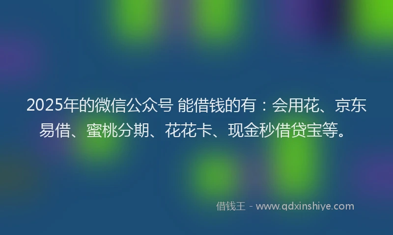 2025年的微信公众号 能借钱的有：会用花、京东易借、蜜桃分期、花花卡、现金秒借贷宝等。