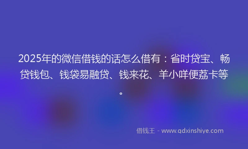 2025年的微信借钱的话怎么借有:省时贷宝、畅贷钱包、钱袋易融贷、钱来花、羊小咩便荔卡等。