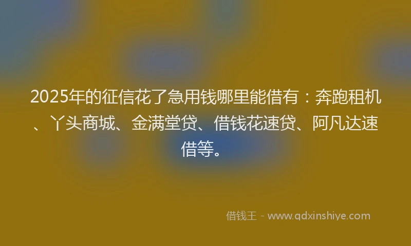 2025年的征信花了急用钱哪里能借有：奔跑租机、丫头商城、金满堂贷、借钱花速贷、阿凡达速借等。