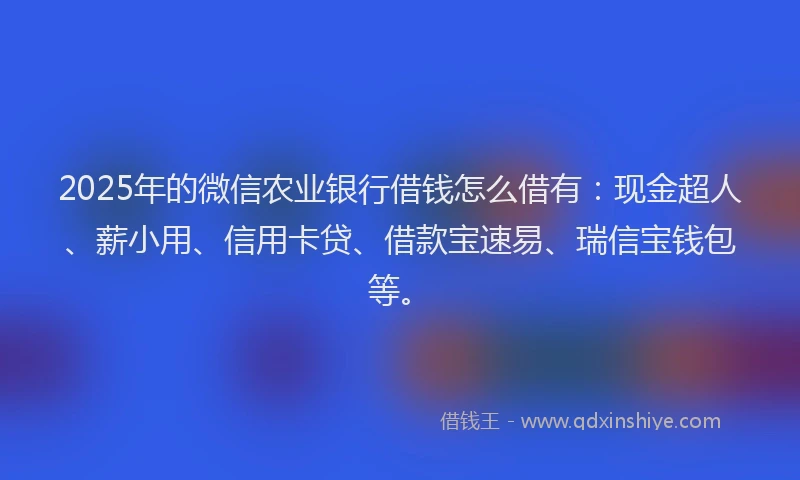 2025年的微信农业银行借钱怎么借有：现金超人、薪小用、信用卡贷、借款宝速易、瑞信宝钱包等。