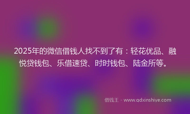 2025年的微信借钱人找不到了有：轻花优品、融悦贷钱包、乐借速贷、时时钱包、陆金所等。