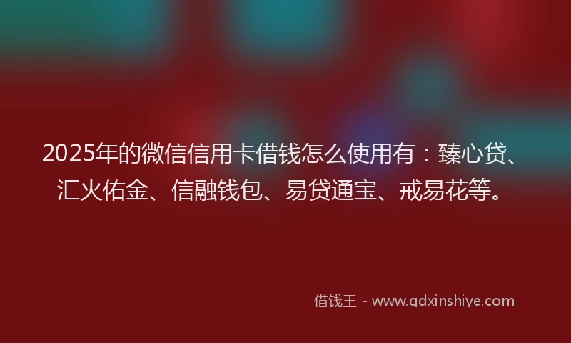 2025年的微信信用卡借钱怎么使用有：臻心贷、汇火佑金、信融钱包、易贷通宝、戒易花等。