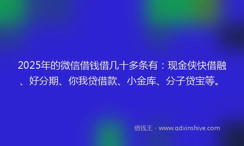2025年的微信借钱借几十多条有：现金侠快借融、好分期、你我贷借款、小金库、分子贷宝等。