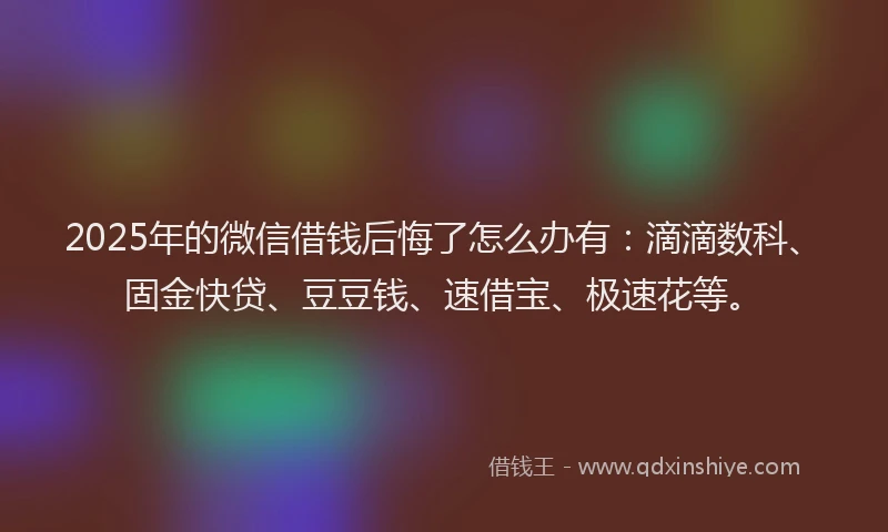 2025年的微信借钱后悔了怎么办有：滴滴数科、固金快贷、豆豆钱、速借宝、极速花等。