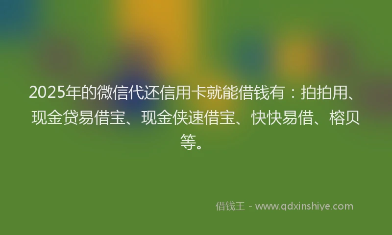 2025年的微信代还信用卡就能借钱有：拍拍用、现金贷易借宝、现金侠速借宝、快快易借、榕贝等。