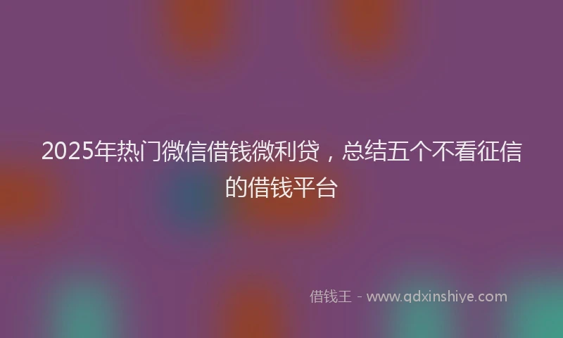 2025年热门微信借钱微利贷，总结五个不看征信的借钱平台