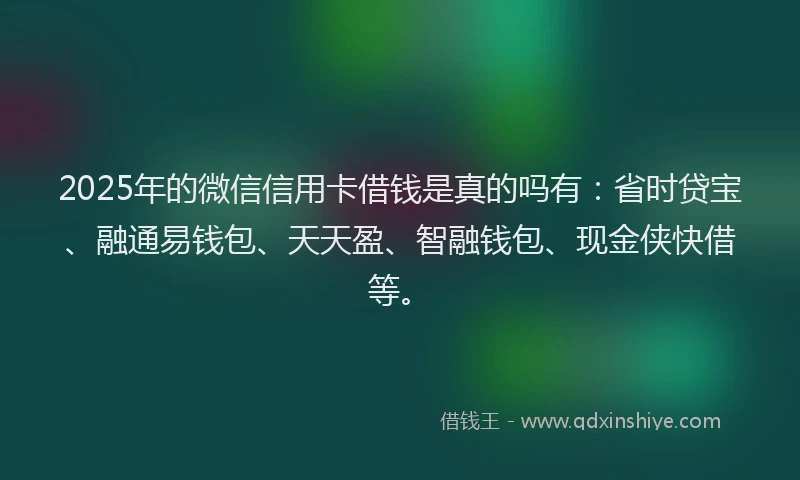 2025年的微信信用卡借钱是真的吗有：省时贷宝、融通易钱包、天天盈、智融钱包、现金侠快借等。