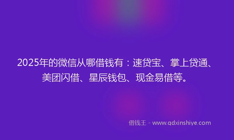 2025年的微信从哪借钱有：速贷宝、掌上贷通、美团闪借、星辰钱包、现金易借等。