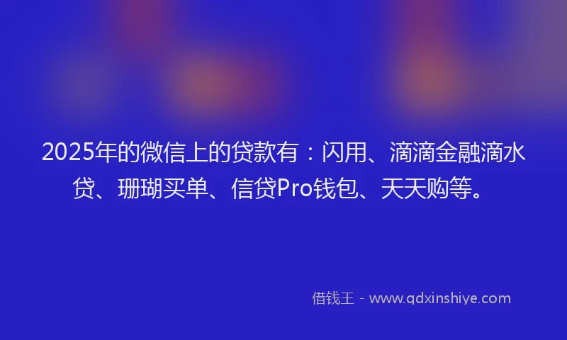 2025年的微信上的贷款有：闪用、滴滴金融滴水贷、珊瑚买单、信贷Pro钱包、天天购等。