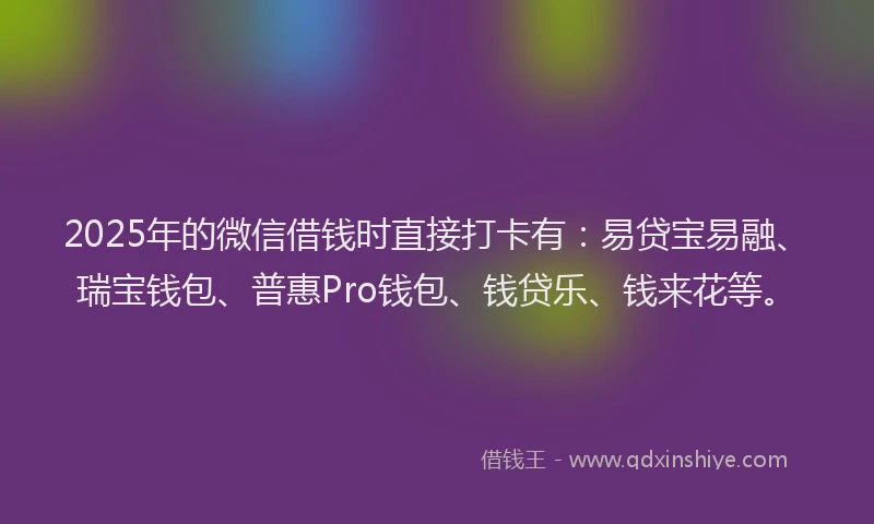 2025年的微信借钱时直接打卡有：易贷宝易融、瑞宝钱包、普惠Pro钱包、钱贷乐、钱来花等。
