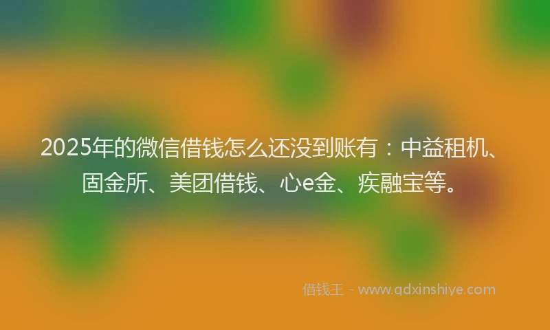 2025年的微信借钱怎么还没到账有:中益租机、固金所、美团借钱、心e金、疾融宝等。