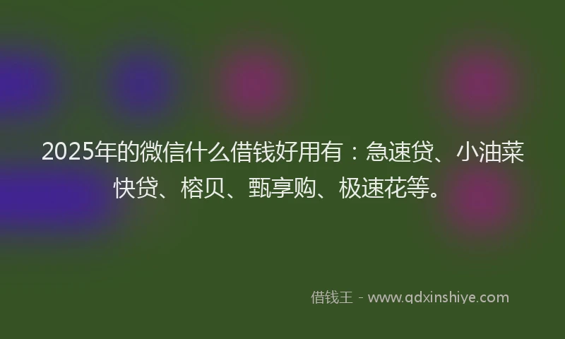 2025年的微信什么借钱好用有：急速贷、小油菜快贷、榕贝、甄享购、极速花等。