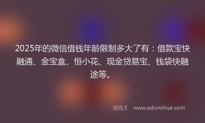 2025年的微信借钱年龄限制多大了有：借款宝快融通、金宝盒、恒小花、现金贷易宝、钱袋快融途等。