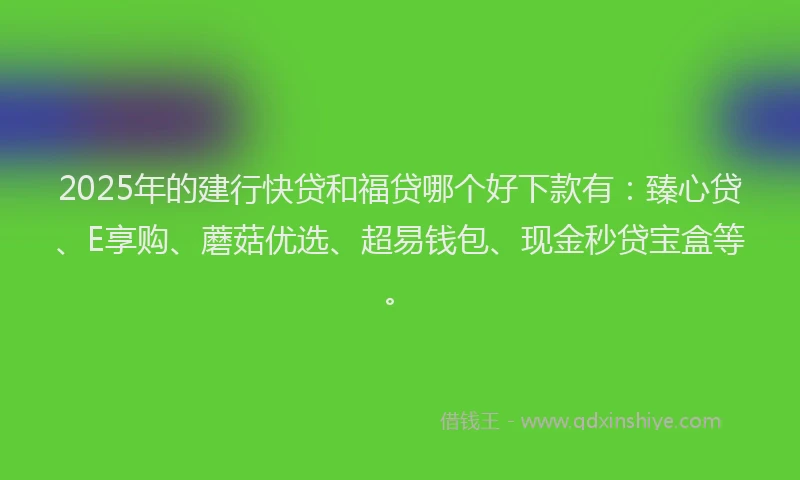 2025年的建行快贷和福贷哪个好下款有：臻心贷、E享购、蘑菇优选、超易钱包、现金秒贷宝盒等。
