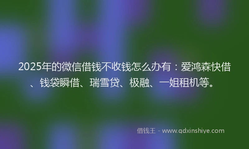 2025年的微信借钱不收钱怎么办有：爱鸿森快借、钱袋瞬借、瑞雪贷、极融、一姐租机等。