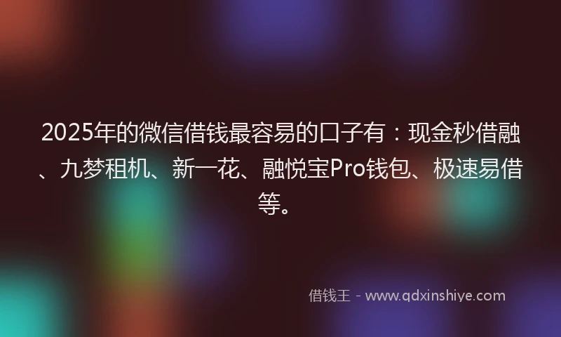2025年的微信借钱最容易的口子有：现金秒借融、九梦租机、新一花、融悦宝Pro钱包、极速易借等。