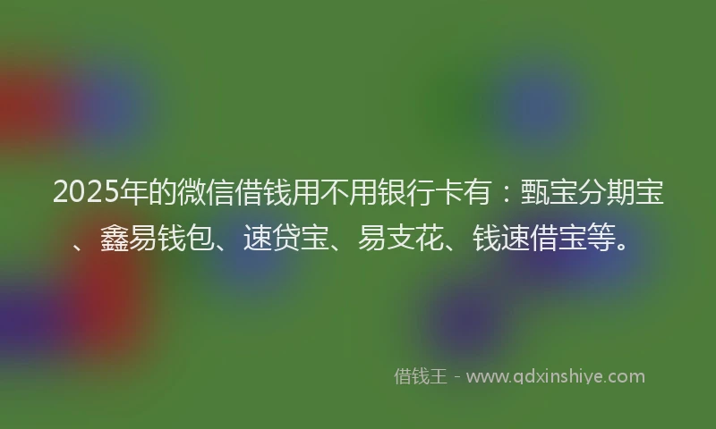 2025年的微信借钱用不用银行卡有:甄宝分期宝、鑫易钱包、速贷宝、易支花、钱速借宝等。