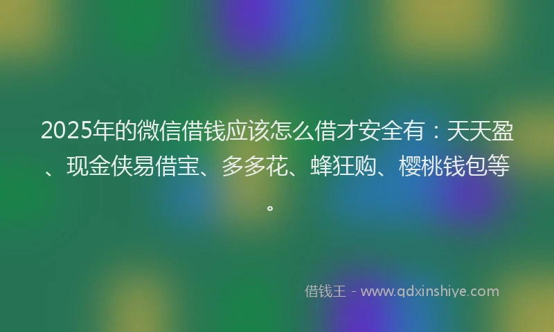 2025年的微信借钱应该怎么借才安全有：天天盈、现金侠易借宝、多多花、蜂狂购、樱桃钱包等。