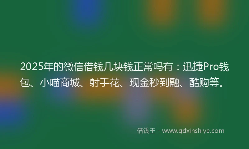 2025年的微信借钱几块钱正常吗有：迅捷Pro钱包、小喵商城、射手花、现金秒到融、酷购等。