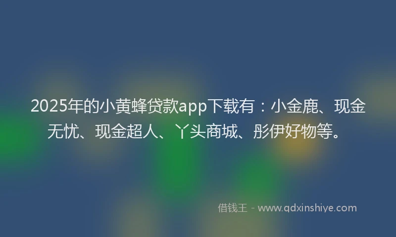 2025年的小黄蜂贷款app下载有：小金鹿、现金无忧、现金超人、丫头商城、彤伊好物等。