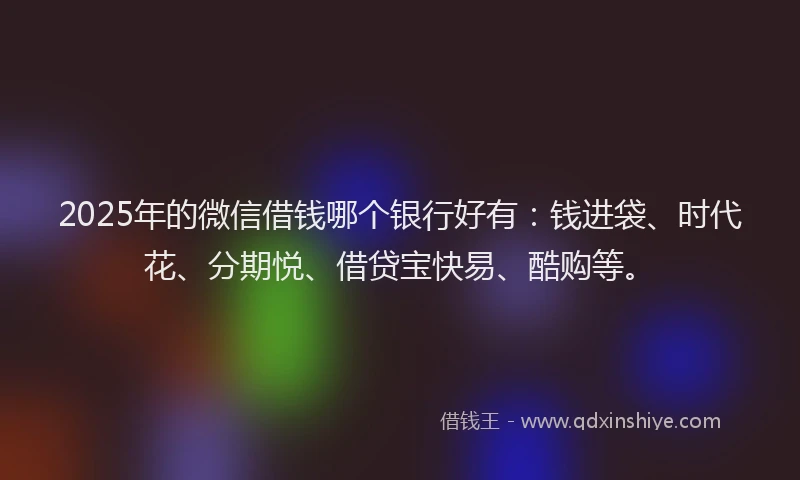 2025年的微信借钱哪个银行好有：钱进袋、时代花、分期悦、借贷宝快易、酷购等。