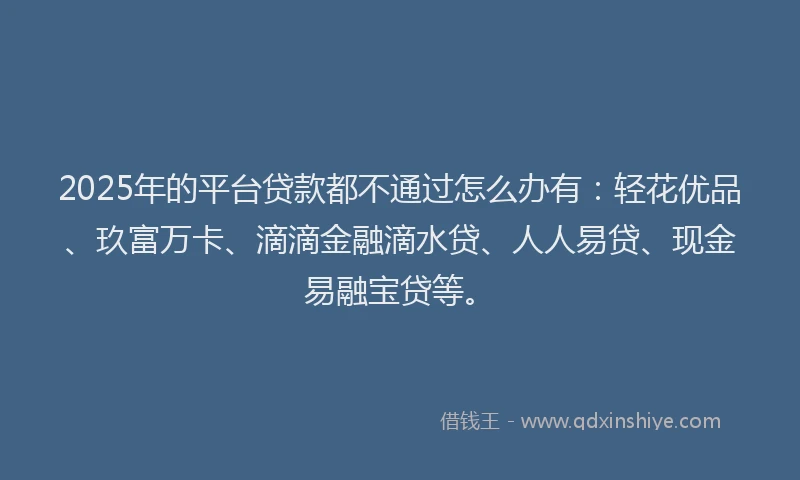 2025年的平台贷款都不通过怎么办有：轻花优品、玖富万卡、滴滴金融滴水贷、人人易贷、现金易融宝贷等。