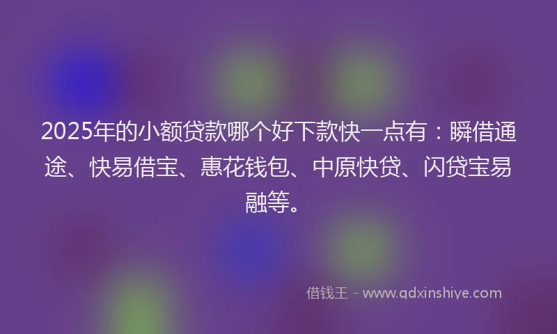 2025年的小额贷款哪个好下款快一点有：瞬借通途、快易借宝、惠花钱包、中原快贷、闪贷宝易融等。