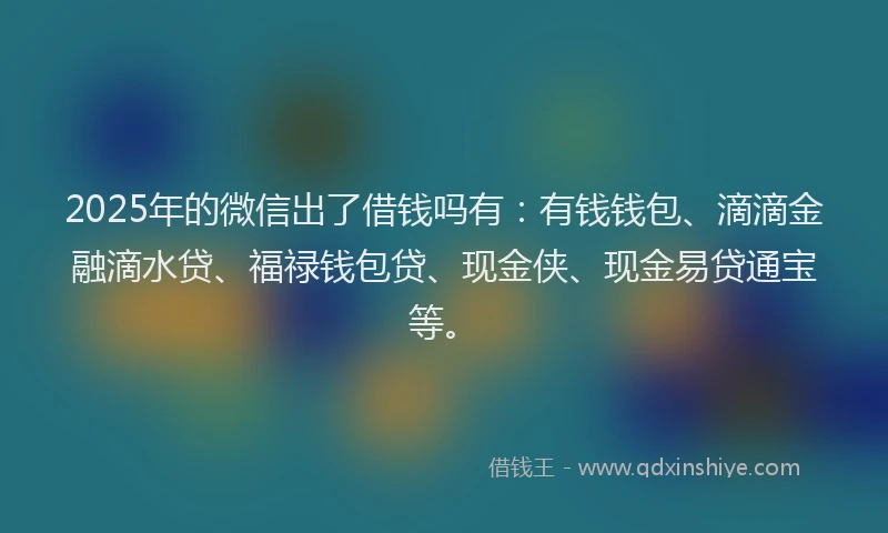 2025年的微信出了借钱吗有：有钱钱包、滴滴金融滴水贷、福禄钱包贷、现金侠、现金易贷通宝等。