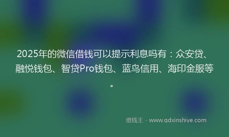 2025年的微信借钱可以提示利息吗有：众安贷、融悦钱包、智贷Pro钱包、蓝鸟信用、海印金服等。
