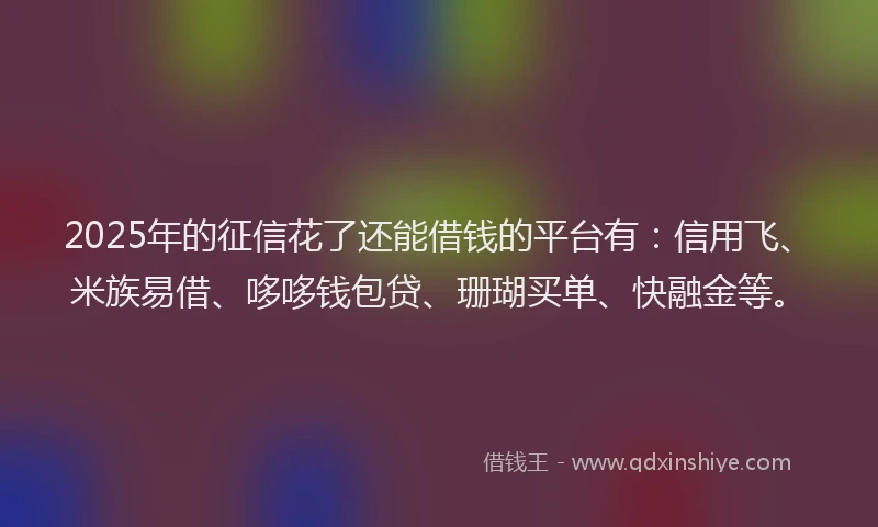 2025年的征信花了还能借钱的平台有：信用飞、米族易借、哆哆钱包贷、珊瑚买单、快融金等。