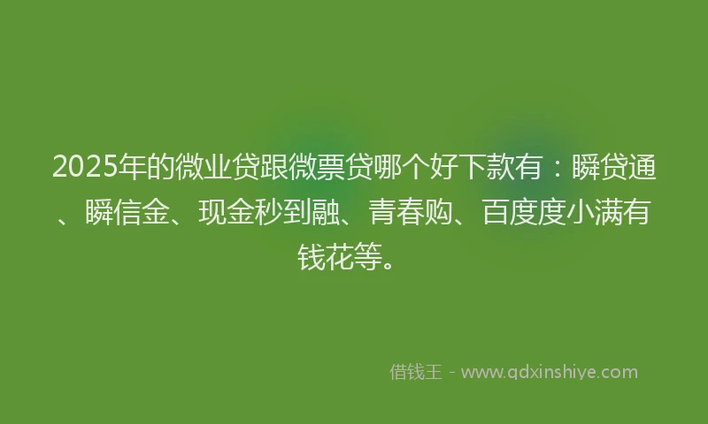 2025年的微业贷跟微票贷哪个好下款有：瞬贷通、瞬信金、现金秒到融、青春购、百度度小满有钱花等。