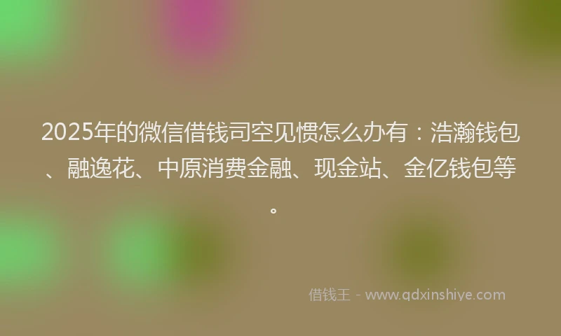 2025年的微信借钱司空见惯怎么办有：浩瀚钱包、融逸花、中原消费金融、现金站、金亿钱包等。