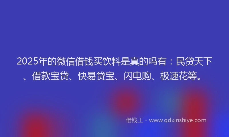 2025年的微信借钱买饮料是真的吗有：民贷天下、借款宝贷、快易贷宝、闪电购、极速花等。