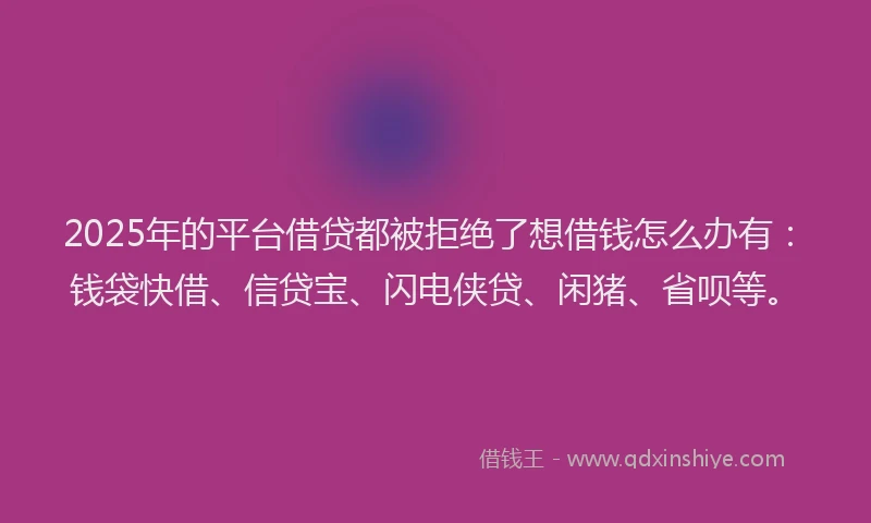 2025年的平台借贷都被拒绝了想借钱怎么办有：钱袋快借、信贷宝、闪电侠贷、闲猪、省呗等。