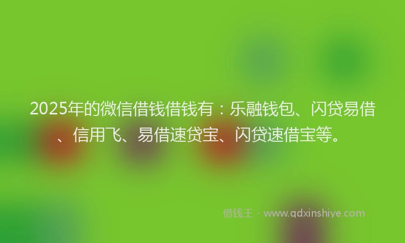 2025年的微信借钱借钱有：乐融钱包、闪贷易借、信用飞、易借速贷宝、闪贷速借宝等。