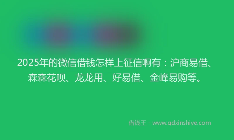 2025年的微信借钱怎样上征信啊有:沪商易借、森森花呗、龙龙用、好易借、金峰易购等。