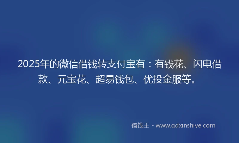 2025年的微信借钱转支付宝有：有钱花、闪电借款、元宝花、超易钱包、优投金服等。