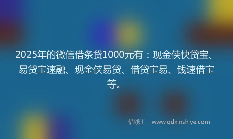 2025年的微信借条贷1000元有:现金侠快贷宝、易贷宝速融、现金侠易贷、借贷宝易、钱速借宝等。