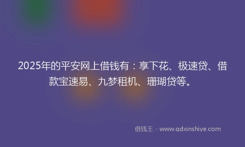 2025年的平安网上借钱有：享下花、极速贷、借款宝速易、九梦租机、珊瑚贷等。